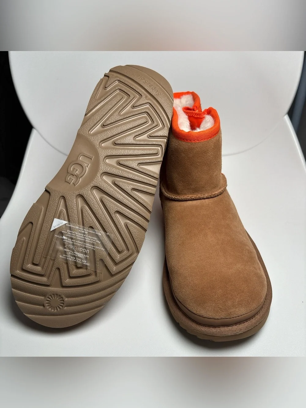 UGG Chestnut Suede Winter Boot with Orange Trim